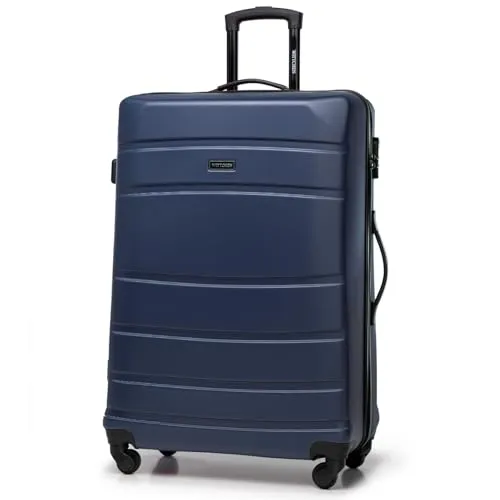 WITTCHEN Globe Line Großer Koffer Trolley Reisekoffer aus ABS Hartschale 4 Rollen Zahlenschloss | Größe L | Dunkelblau Lufthansa/Eurowings/Ryanair/Condor/Discover Airlines