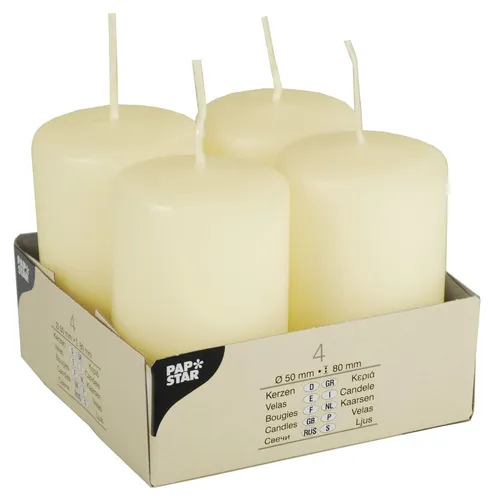 STARPAK PAPSTAR Stumpenkerzen 8 cm elfenbein 15361