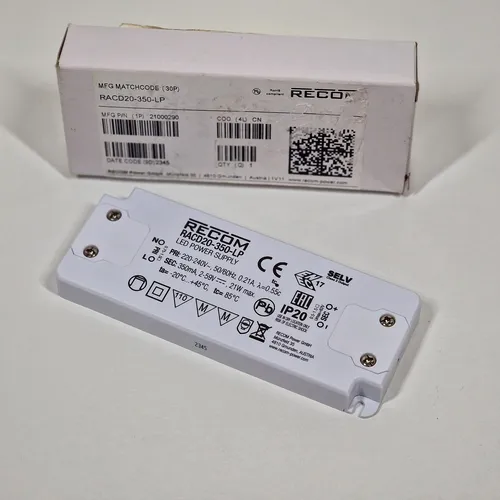 Recom LED-Treiber 21 W 350 mA 2 - 59 V/DC 20W AC/DC LED Power Supply LED Zubehör