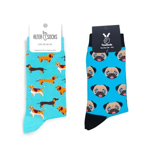 TwoSocks Weihnachtsmann Socken Herren & Damen lustige und witzige Strümpfe als Geschenk, Baumwolle, Einheitsgröße (Hunde Liebe)