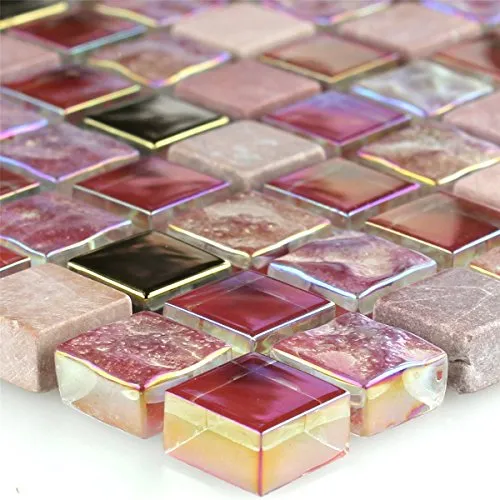 Glas Naturstein Mosaikfliesen Meramec Rot Rosa Gold