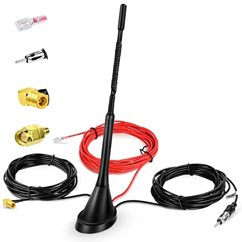 DAB Antenne, DAB+ Autoantenne mit SMB/SMA Adapter, Universeller Dach-Digitalradioempfänger-Verstärker mit 5M-Verlängerungskabel für FM AM/DAB+ Radio Pioneer, Clarion, JVC, Sony