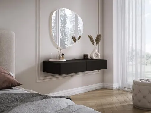 3E 3xE living.com Hängender Schminktisch mit Zwei Schubladen, Glattfront - Schwarz, 100 x 40 x 16 cm