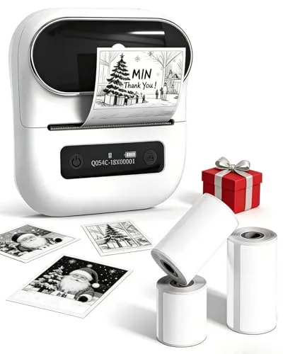 Phomemo M220 Etikettendrucker Bluetooth, Tragbarer Etikettiergerät,Labeldrucker für Zuhause, Büro und kleine Unternehmen,Unterstützung mit Phones&PC, Mit 3 Rollen Etiketten