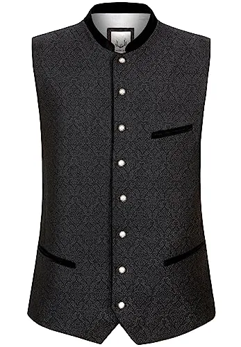 Stockerpoint Herren Leono Trachtenweste, schwarz, Größe 46 - Elegante Trachtenweste mit Stehkragen und Knopfleiste, ideal für alle Jahreszeiten. Hochwertige Materialkombination sorgt für angenehmen Tragekomfort.