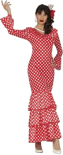 FIESTAS GUIRCA Feurige Flamenco Tänzerin Damen Kostüm - Größe M 38 – 40 - Spanierin Kostüm Frauen - rot weißes Pünktchen Kleid - Länderkostüm Karneval, Fasching, Spanien Länderparty Outfit