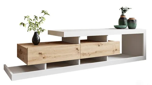 MIRJAN24 TV-Schrank Tuskana mit zwei Schubladen - TV-Halterungen aus hochwertiger Laminatplatte, grifflose Öffnung für elegantes Design und schnelle Lieferung innerhalb von 5 Tagen.