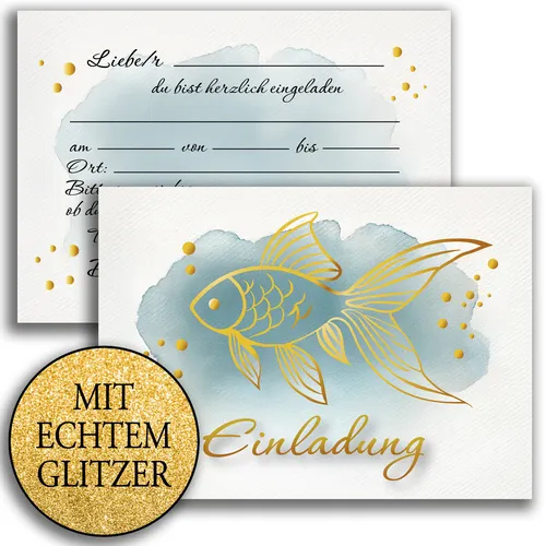 Einladungskarten mit Umschlag Einladung Fisch Glitzer Karten Kommunion Taufe 10