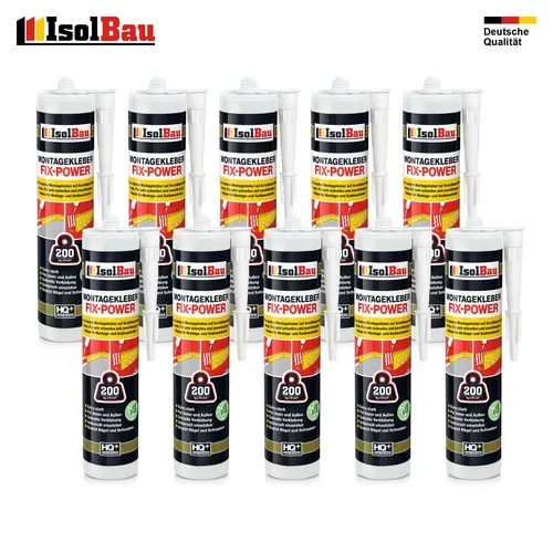 FIX-POWER Montagekleber 10 x 480g - Klebstoffe, wetterbeständiger Baukleber mit hervorragender Haftung auf allen Baustoffen, ideal für Innen- und Außenanwendungen.