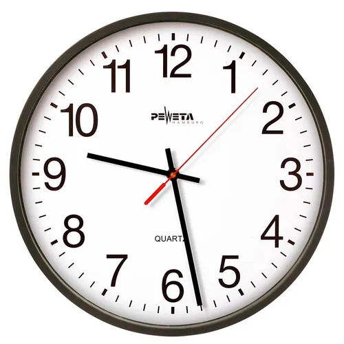 PEWETA Wanduhr weiß schwarz Kunststoff, Ø 25,0 cm - Elegante analoge Wanduhr in Weiß und Schwarz, ideal für moderne Wohnräume und bringt zeitlose Eleganz in Ihr Zuhause.
