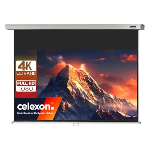 Celexon Rollo Professional 1090058 Rolloleinwand 194 x 109cm 16:9 - Beamer-Leinwände der Rollo Professional Serie, ideal für Heimkino und Präsentationen, mit 1,2 Gain für brillante Projektionen und mehrstufiger Arretierung für flexible Formate.