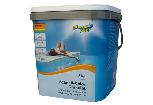 Planet Pool Schnell-Chlor-Granulat, 5 kg - Effektive Poolpflege - Poolpflege für Schwimmbäder und Whirlpools. Das Schnell-Chlor-Granulat sorgt für eine schnelle Chlorung und kristallklares Wasser. Ideal für Süßwasserpools.
