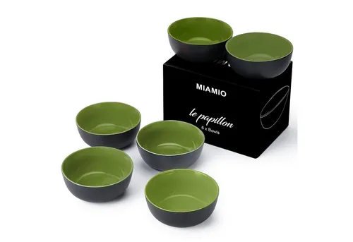MiaMio Müslischüssel Set Le Papillon – 6-teilig - Müslischalen Set aus hochwertigem Steingut, mikrowellenfest und spülmaschinengeeignet. Edles matt-schwarzes Äußeres mit farbigen Überraschungen im Inneren – perfekt für den täglichen Gebrauch oder als Geschenk.