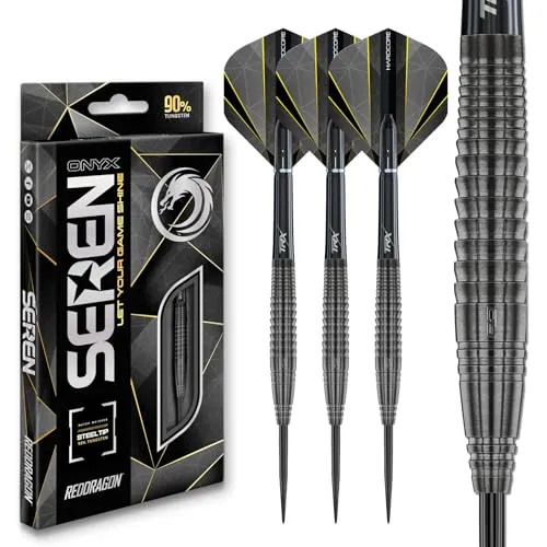 RED DRAGON Darts – Seren Onyx 4 25g - 90% Wolfram Professional Stahlspitze Dart-Set mit Dart Flüge und Dartschäfte