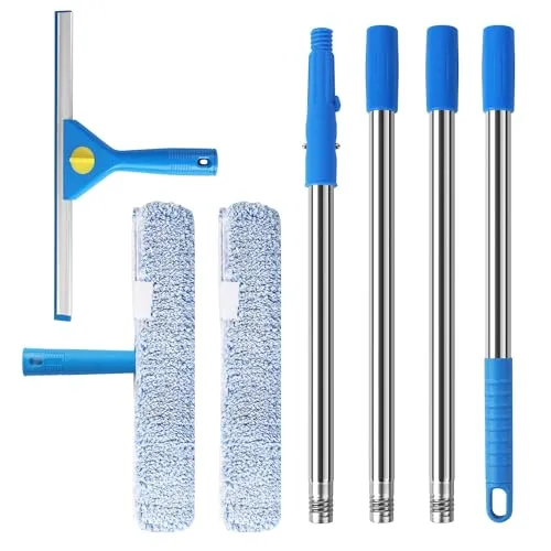 1.5 m Fensterreiniger mit Teleskopstiel, 35 cm Fensterabzieher und 38 cm Mikrofaser Schrubber, professioneller Fensterputzer, geeignet zum Reinigen von Autofenstern, Duschen, Spiegeln und Glastüren