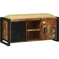 vidaXL Bankschrank Mehrfarbig 100x35x50 cm aus massivem, wiederverwertetem Holz - Bürostuhl mit rustikalem Charme und praktischem Stauraum. Ideal für Flure, bietet Platz für Schuhe und Taschen. Langlebig und bequem dank weichem Kissen – perfekter Nutzen für dein Zuhause.