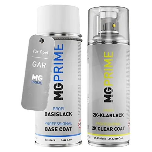 MG PRIME Autolack 2K Spraydosen Set für Opel GAR / 22C Carbon Flash Metallic/Graphitschwarz Metallic Basislack 2 Komponenten Klarlack Sprühdose