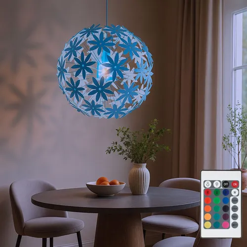 Pendelleuchte Blumenmuster LED mit Fernbedienung - Lampen – Moderne Pendelleuchte mit blütenförmigem Design, RGB Farbwechsel und dimmbar für stimmungsvolle Beleuchtung im Schlafzimmer oder Wohnzimmer.