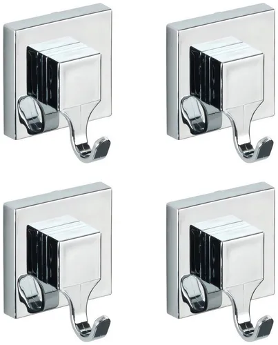 WENKO Wandhaken Set, 4 Stück - Befestigen ohne Bohren - Wandhaken Set aus 4 Teilen, ideal für eine einfache Montage ohne Bohren. Chromfarben und glänzend, perfekt für jeden Raum.