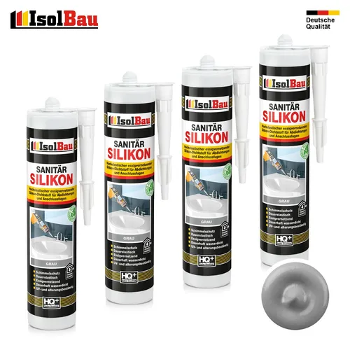 Sanitär Silikon Grau 4 x 300 ml Dichtstoff Abdichten Kleben Küche Dusche Bad