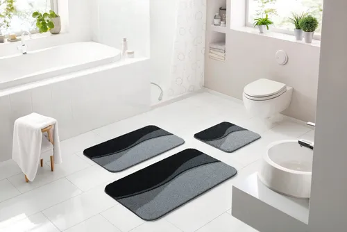 Grund Badematte Anthrazit, 60x90 cm - Badteppich in Anthrazit mit wellenförmigem Design, 60x90 cm groß, Made in Europe und Oeko-Tex® Standard 100 für geprüfte Textilsicherheit.