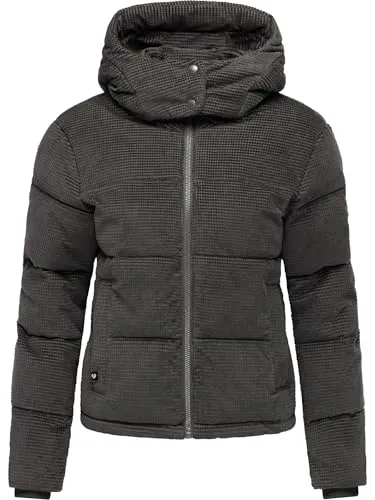 Ragwear Damen warme Winterjacke wasserdichte Kordjacke mit Samt-Haptik kurze Steppjacke mit abnehmbarer Kapuze Roobie Cordy Stone Grey Gr. XS