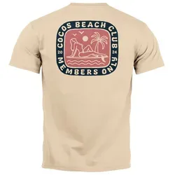 Neverless Print-Shirt Herren T-Shirt Backprint Sommer Sonne Palmen Meer Printshirt Aufdruck mit Print beige M