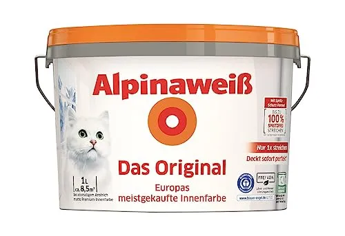 Alpinaweiß Das Original 1 L - Hochwertige weiße Wandfarbe - Farben, ideale Deckkraft und mattes Finish für ein perfektes Raumambiente.