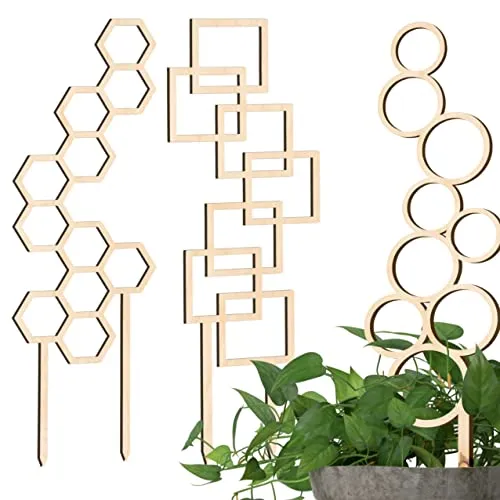 Decorify Rankhilfe Zimmerpflanzen 3 Stück - Rankgitter Holz - Pflanzenstütze 6mm - Rankhilfen für Kletterpflanzen - Pflanzengitter für Topfpflanzen - 39/39/40,5cm - Bubble/Hexagon/Frame - Natur