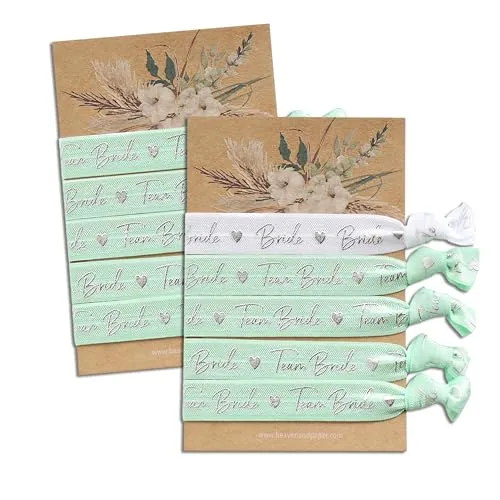 heaven+paper JGA Armbänder Grün Eukalyptus Team Bride Deko (Set 10x JGA Armband) Edle JGA Deko Frauen (extra weich) Jungesellenabschied Frauen Deko mint - gestaltet in München - Für 9 + Braut