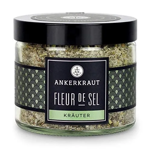 Ankerkraut Fleur de Sel Kräuter, edles Salz mit Rosmarin, Basilikum, Thymian, Majoran, Oregano, 135 g im Tiegel