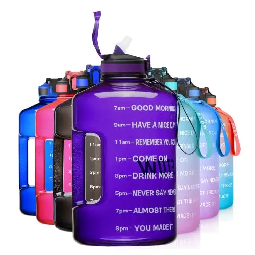 ETDW 3,78L Trinkflasche Sport mit Zeitangaben und Strohhalme, 3800ml Groß Sportflasche BPA Frei, Auto Wasserbehälter Auslaufsicher mit Handle für Outdoor Reise