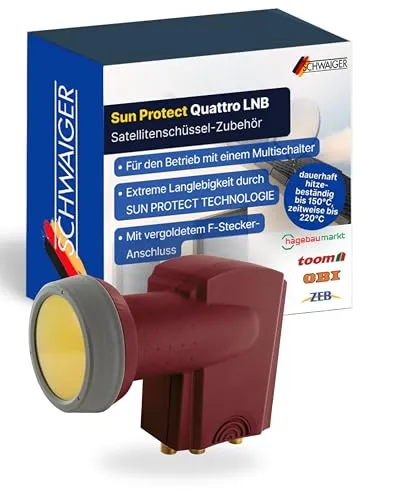 SCHWAIGER 418 Quattro LNB 4-Teilnehmer - LNB für Mehrteilnehmer-Satellitenanlagen, extrem wetterfest dank Sun Protect Technologie und hitzebeständigem Kunststoff, ideal für optimale Bild- und Tonübertragung.