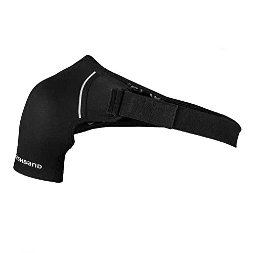 Rehband Schulterbandage Frauen & Herren, verstellbare Schulter-Unterstützung aus Neopren für Alltag & Sport, Bandage Schulter für links & rechts, Farbe:Schwarz, Größe:XL, Seite:Links