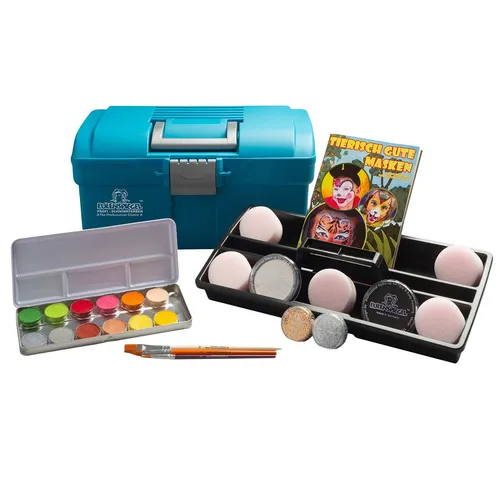 Eulenspiegel 299579 - Tiermasken Schminkkoffer - Schminkset für Kinder, ideal für Karneval und Mottopartys, inklusive 12 Farben, Glitzer und Pinsel für kreative Tiermasken.