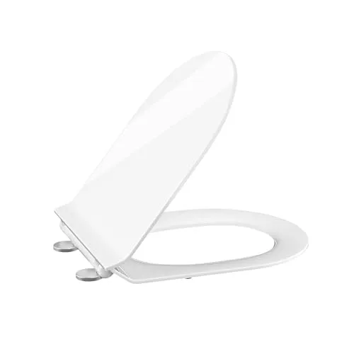 Toilettendeckel mit Absenkautomatik, WC Sitz Klobrille Toilettensitz mit Quick-Release Funktion& Verstellbaren Scharnieren WC Deckel aus UF Duroplast, D-Form Weiß