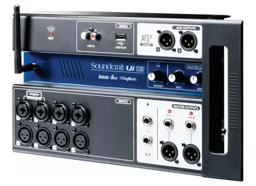 Soundcraft Ui 12 Digitalmixer - Studiotechnik mit 12 Eingangskanälen, steuerbar über PC, Tablet oder Smartphone - kein App erforderlich. Ideal für Bühne, Proberaum und Studio mit umfangreicher Signalbearbeitung und 10 gleichzeitigen Benutzern.
