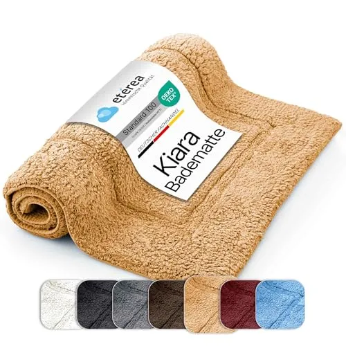 etérea Kiara Baumwolle Badematte, WC Vorleger Badvorleger Badteppich - waschbar Ökotex 100 Zertifiziert, weich, flauschig & schadstoffarm. In der Größe 70x120cm und in der Farbe Sand