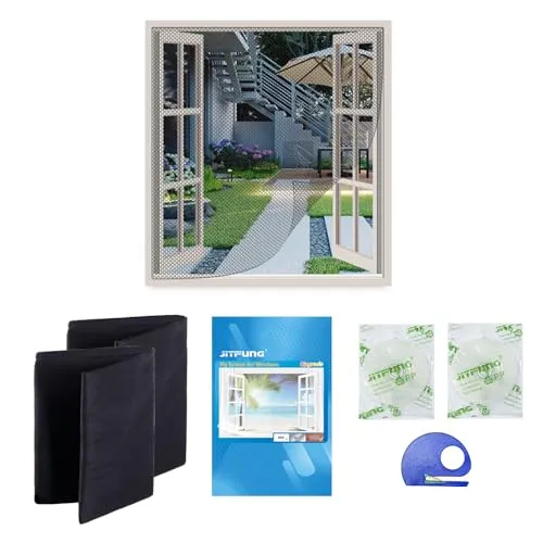 JIT-FUNG Fliegengitter Fenster- Zuschneidbares Moskitonetz 130x155cm mit Starkem selbstklebendes Klettband [SPURLOS] & Zuschneider, Kinderleichte Montage, Insektenschutz Schwarz (Bienenwabe, 2er-Set)