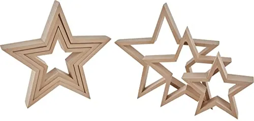 VBS 6er-Pack Holzsterne FRAME 18-29cm - Weihnachtlicher Zierschmuck, ideal zum Bemalen und Dekorieren für verschiedene Anlässe, aus hochwertigem MDF-Holz, langlebig und vielseitig einsetzbar.
