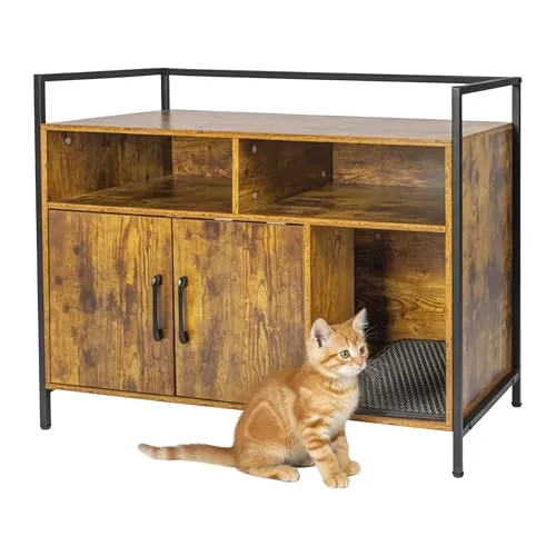 Katzenschrank Katzenhöhle für Katzenklo - Stylischer Katzenschrank in Industrial-Schwarz, ideal als Schlaf- und Rückzugsort für Katzen. Hohe Qualität und robuste Faserplatte sorgen für Langlebigkeit.
