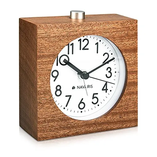 Navaris Analog Holz Wecker mit Snooze in braun von Navaris