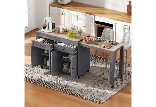 Odikalo Kücheninsel mit ausziehbarem Esstisch – Schwarz Weiß Natur - Moderne Kücheninsel mit flexiblem Stauraum und ausziehbarer Arbeitsfläche von 112 cm auf 180,5 cm. Ideal für Küche und Essbereich. Robuste Qualität mit pflegeleichter Oberfläche und 360°-mobiler Bewegung.