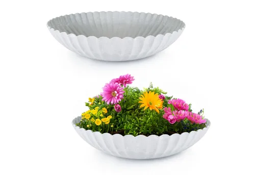 matches21 HOME & HOBBY Blumentopf Runde Pflanz-Schalen gewellt für draussen grau marmoriert 22 cm (2 St), Wetterfeste Blumen-Schale als moderne Outdoor Gartendeko Grabschmuck