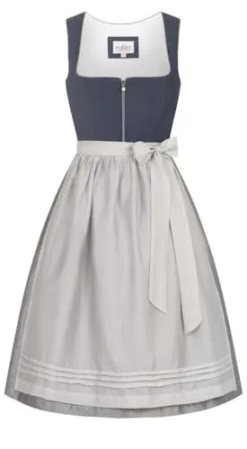 Nübler Damen Dirndl Katharina I Größe 42 – Midi-Dirndl mit eleganter Schürze - Elegantes Midi-Dirndl mit ca. 70 cm Rocklänge und feiner Schürze. Der taillierte Schnitt und der eckige Ausschnitt sorgen für einen femininen Look. Praktische Tasche für Essentials – ideal für Feste und Feiern.