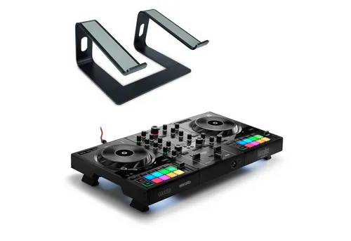HERCULES DJ Controller Inpulse 500 mit Ständer - 2-Deck USB DJ Controller mit 16 RGB-Pads, ideal für fortgeschrittene DJs. Inklusive Ständer für stabilen Halt und einfache Montage. Perfekt für kreative Setups!