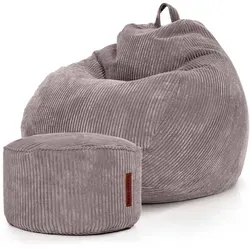 Green Bean® XXL Sitzsack & Pouf Set – Gemütlicher Lounge Chair in Grau - XL Sitzsack (90 x 110 cm) mit abnehmbarem, waschbarem Cordstoffbezug und passendem Pouf. Ergonomische Füllung aus EPS-Perlen für optimalen Komfort – ideal für Relax und Gaming!