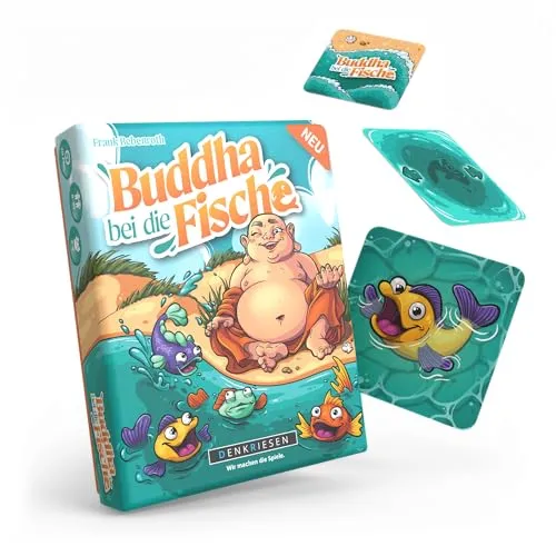 DENKRIESEN - Buddha bei die Fische | Lustiges Kartenspiel für Kinder & Erwachsene | 2–4 Spieler | ab 8 Jahren | ca. 20 Min Spielzeit | Familienspiel mit 66 Spielkarten