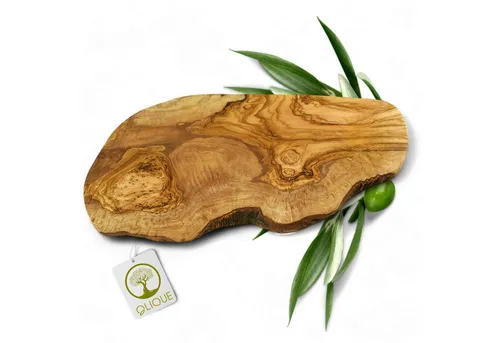 OLIQUE Olivenholz Schneidebrett mit rustikalem Rand (30-34 cm) - Schneidebrett aus handgefertigtem Olivenholz, robust und schnittfest. Jedes Brett ist ein Unikat mit einzigartiger Maserung und kann personalisiert werden – ideal als Geschenk oder für die eigene Küche!