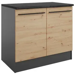 Yourkitchen Spülenunterschrank JAZZ – Moderner Stauraum - Der Yourkitchen Spülenunterschrank JAZZ überzeugt mit modernem Design in Eiche Artisan und anthrazitfarbenem Korpus. Mit zwei Drehtüren und eleganten Stangengriffen bietet er stilvollen Stauraum für Ihre Küchenutensilien.